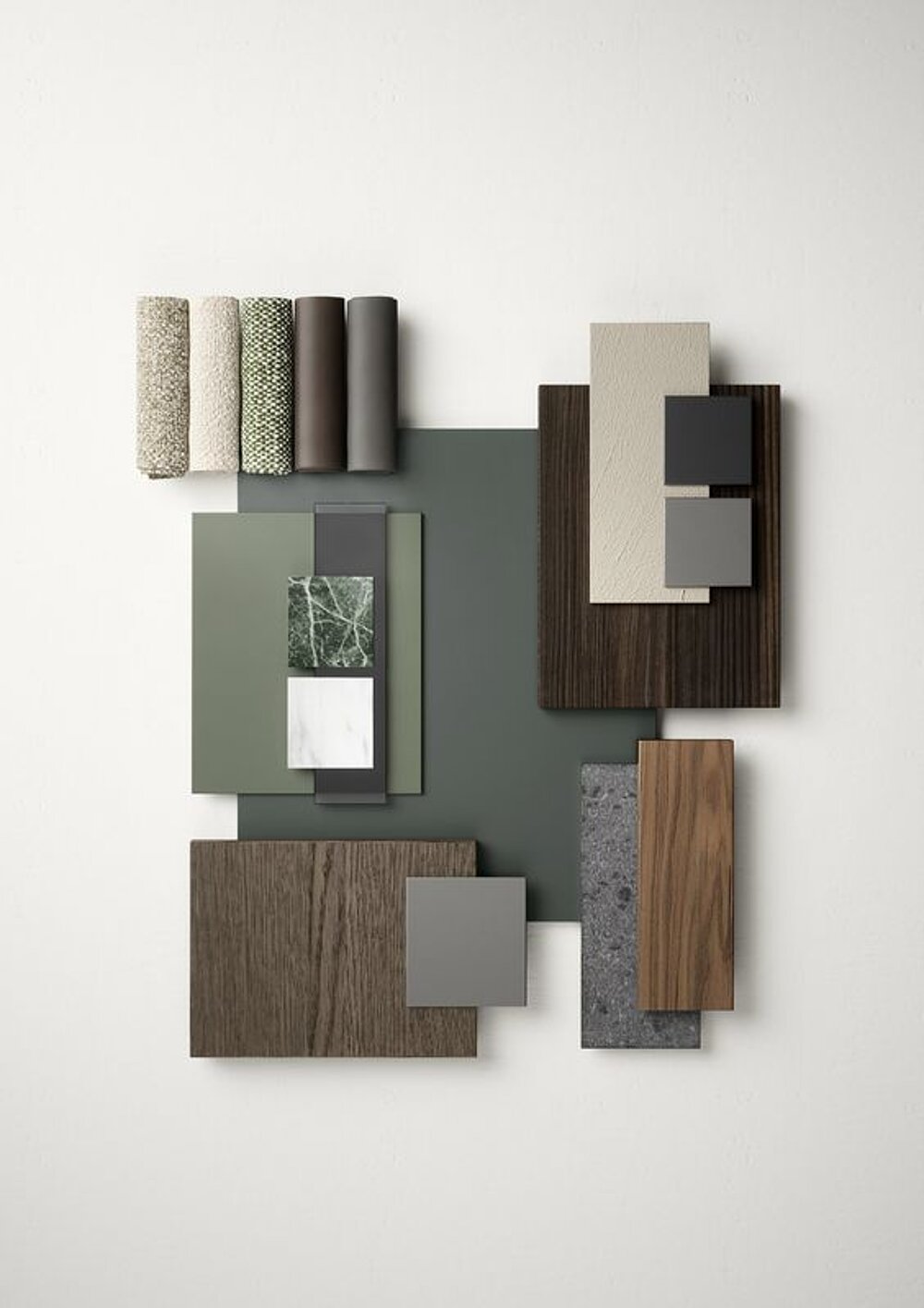 Material samples for interior finishes