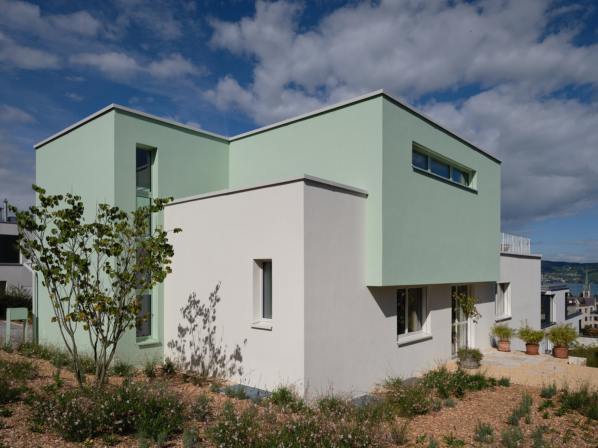 Das Einfamilienhaus ALEA in der Aussenansicht, Strassenseite