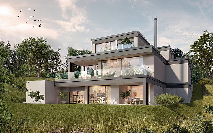 Einfamilienhaus MESA im 3D-Rendering.