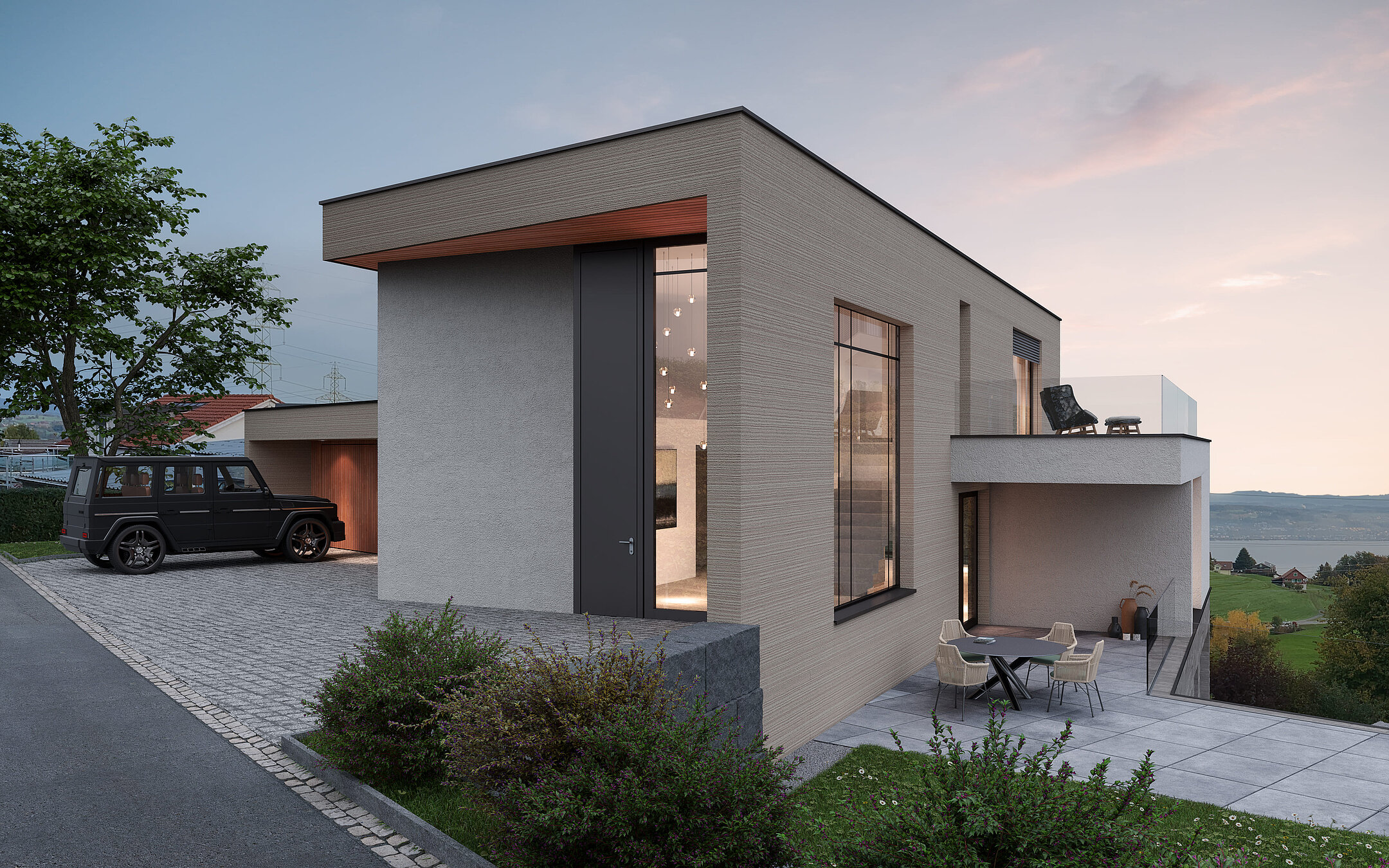 Einfamilienhaus REDWOOD im 3D-Rendering.