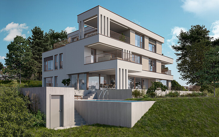 Mehrfamilienhaus DOMINO im 3D-Rendering.