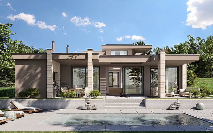 Einfamilenhaus ALBA im 3D-Rendering.