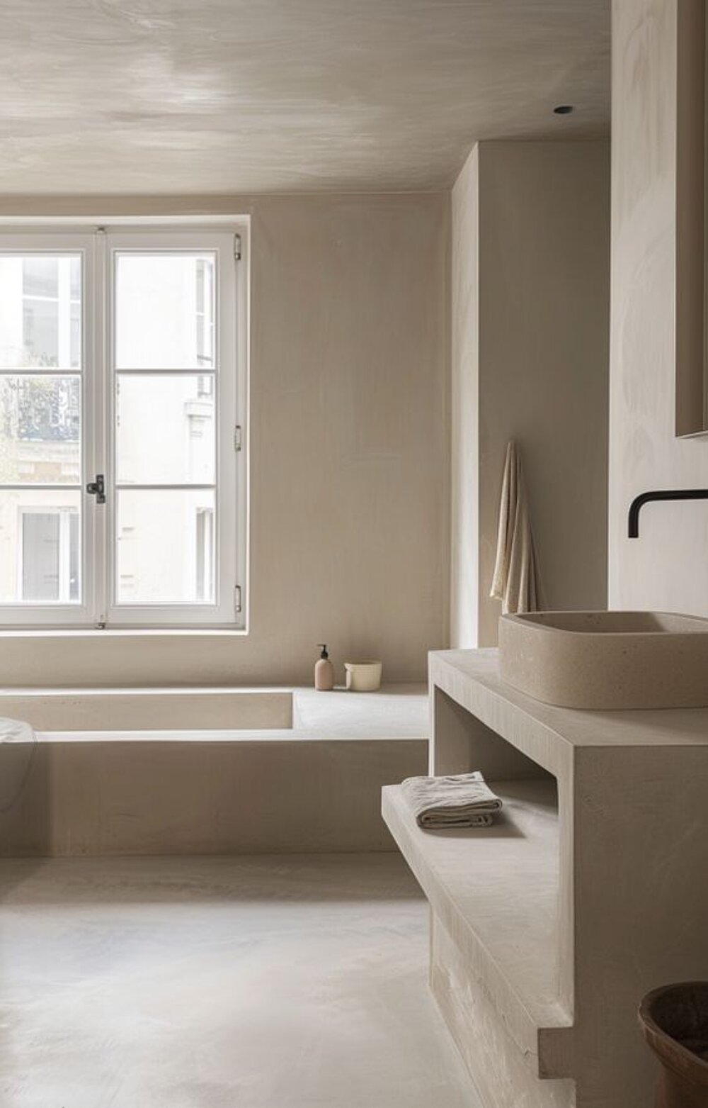 Bathroom with bathtub and a restrained design