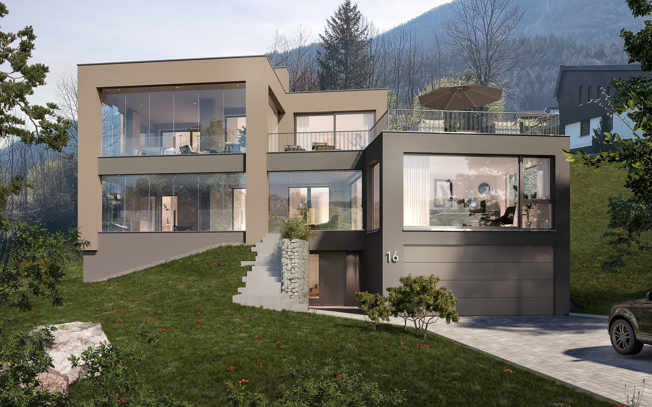 Einfamilienhaus BELVEDERE im 3D-Rendering.